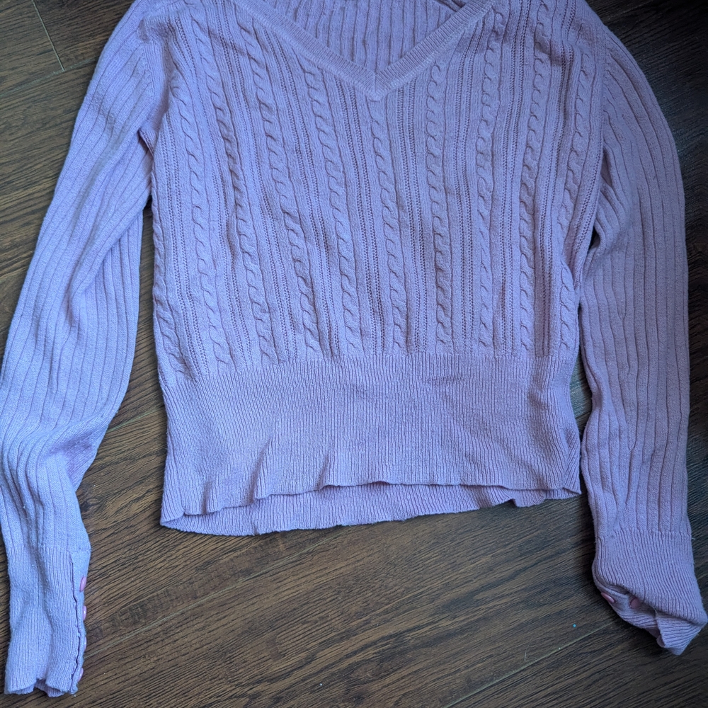 Lavender Cable Knit V-Neck Sweater